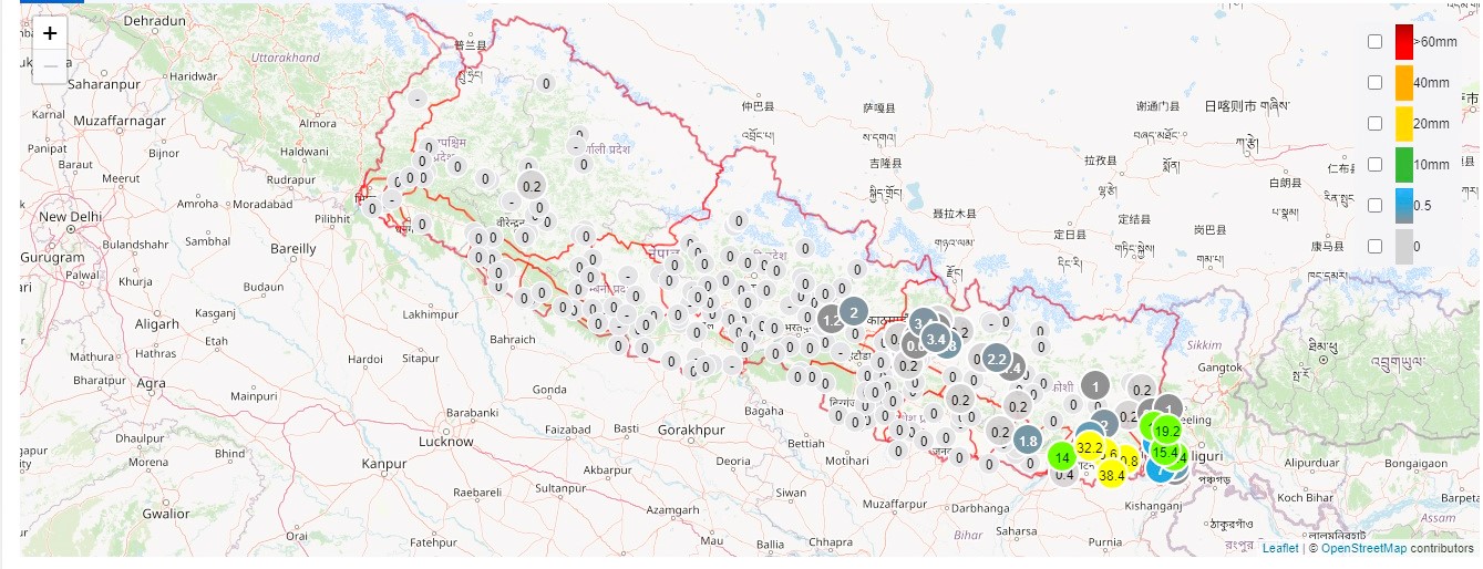 कोशी प्रदेशका एकदुई स्थानमा भारी वर्षा